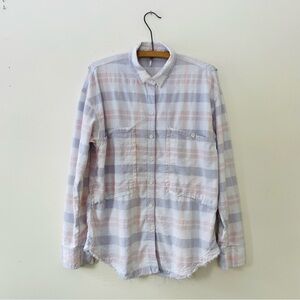 Free People Loveland Plaid Shirt Pink Purple Check Cotton Button Down M